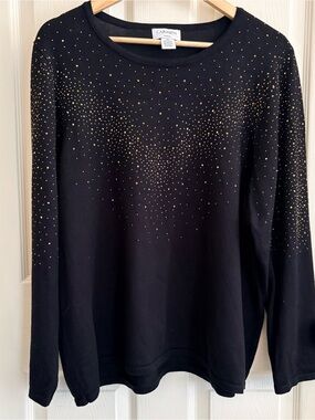 Carmen Marc Valvo Black Sweater with Gold Studs 3X
